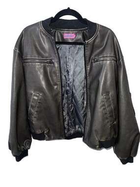 Edikted Faux Leather Bomber Jacket